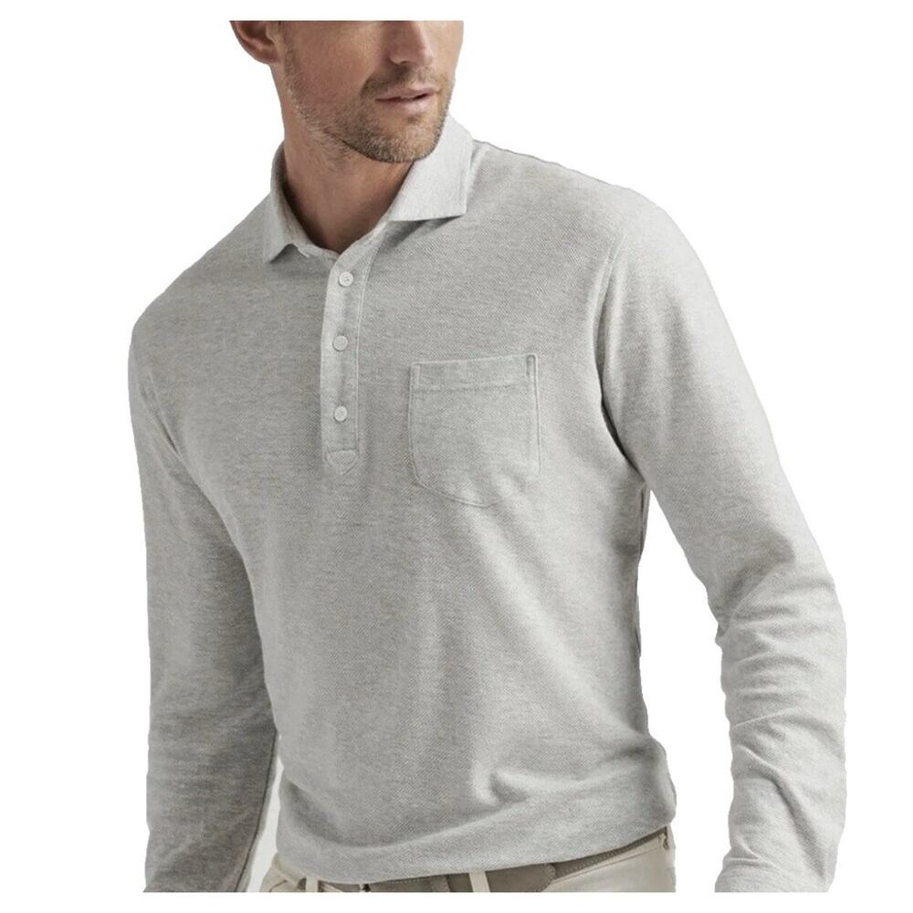 Peter Millar MS25XK33 Men's Gray Cotton Linen Polo Long Sleeve Shirt Sz XL $225